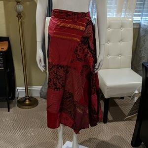 Red and black cotton patchwork skirt